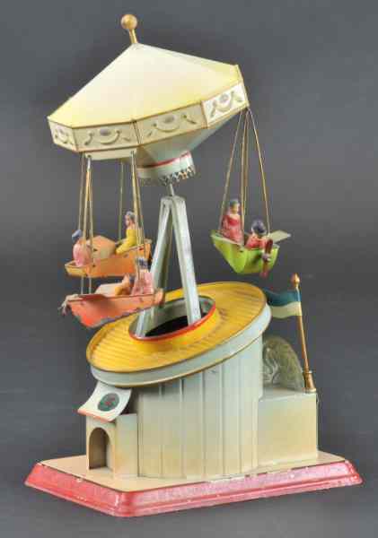 Appraisal: DOLL FLYING CAROUSEL Germany c desirable example hand painted features