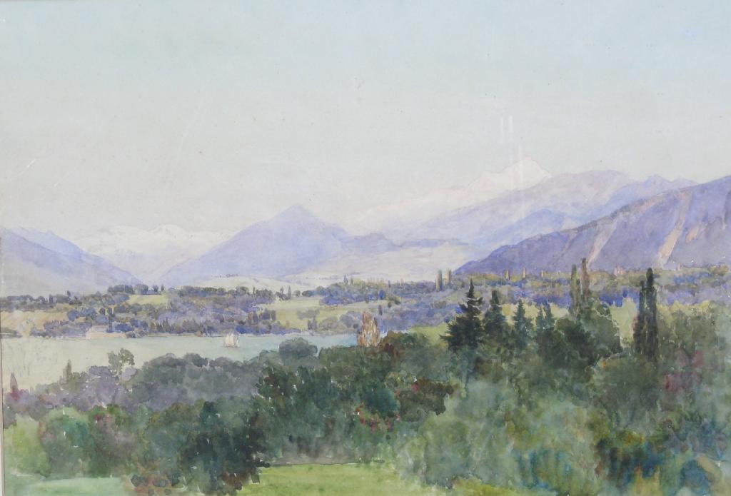 Appraisal: ALBERT STEVENS A Continental Lake Landscape with distant mountain range