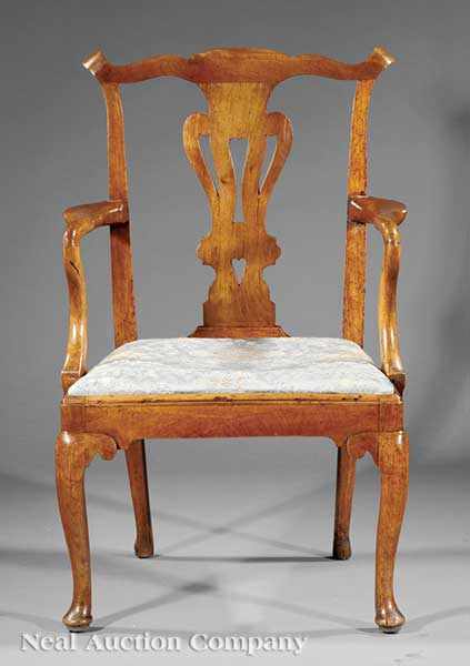 Appraisal: A George III Carved Walnut Armchair mid- th c shaped