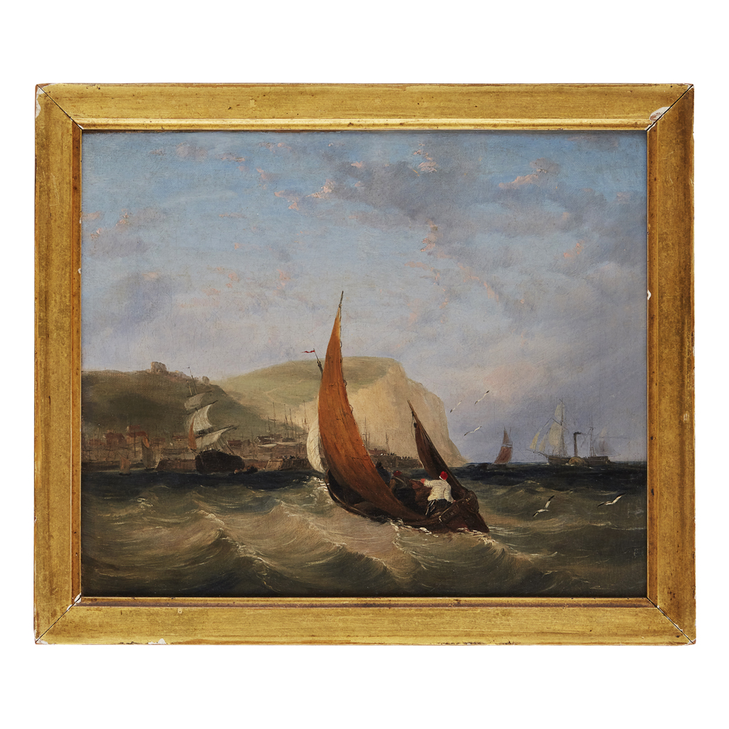 Appraisal: TH CENTURY ENGLISH SCHOOL BOAT OFF WHITE CLIFFS Oil on