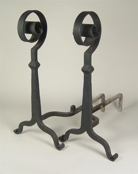 Appraisal: Pair of Arts Crafts Andirons Early th Century Bold forged