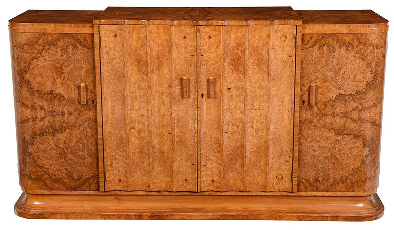 Appraisal: Art Deco Burlwood Veneered Sideboard Cabinet French circa s stepped