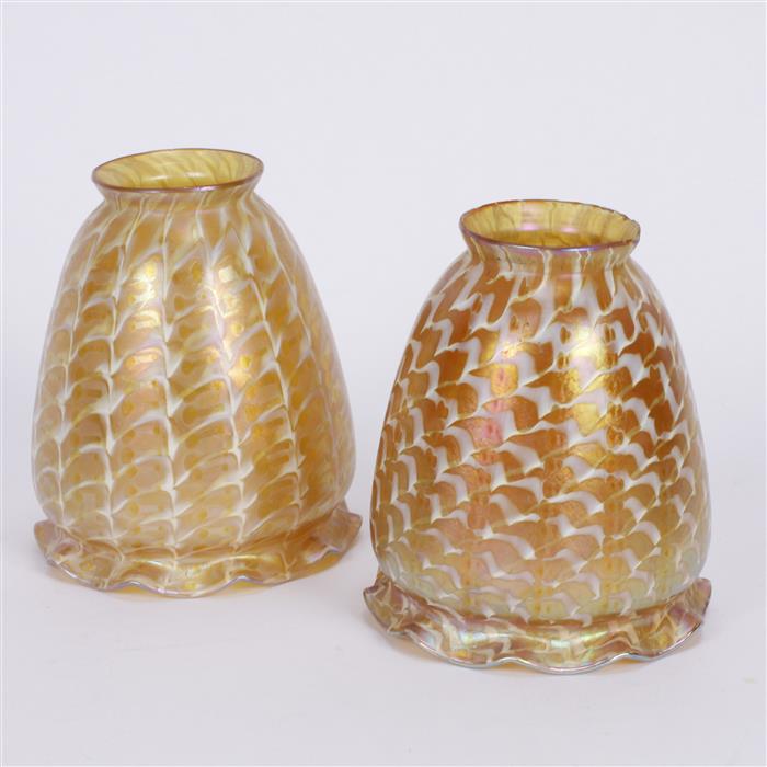 Appraisal: Pair vintage gold iridescent art glass lamp shades H x