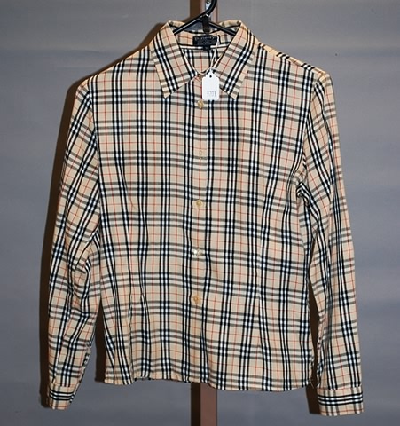 Appraisal: Burberrys of London cotton cream black white red plaid shirt