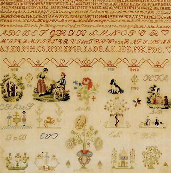 Appraisal: Dutch needlepoint sampler dated finely worked stitches on linen consisting