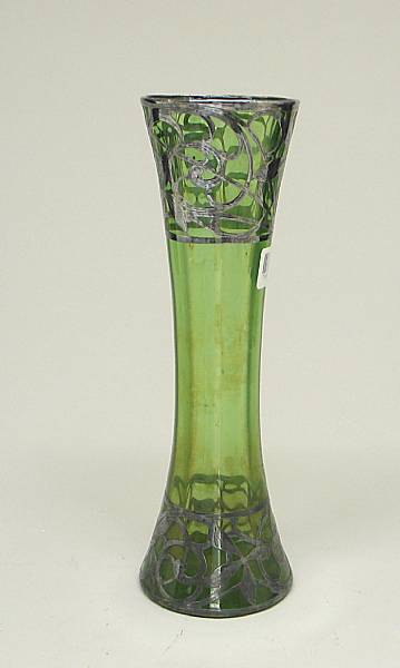 Appraisal: An American silver overlay green glass vase early th century