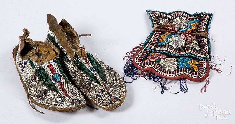 Appraisal: Pair of Plains Indian beaded moccasins Pair of Plains Indian