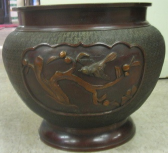 Appraisal: JAPANESE BRONZE HIBACHI having raised cartouches with song birds and