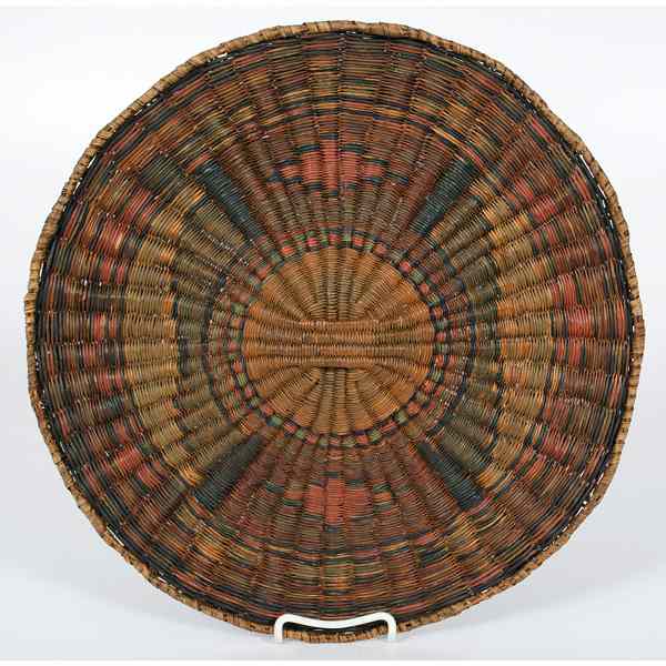 Appraisal: Hopi Third Mesa Polychrome Basketry Tray wicker with beautiful swirling