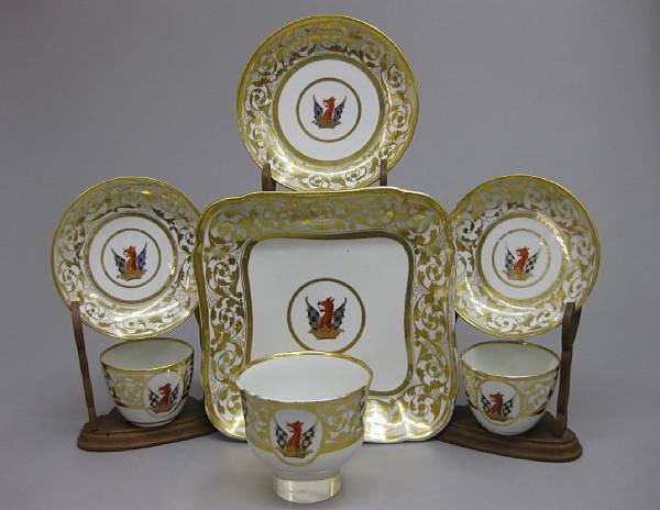 Appraisal: An English porcelain partial armorial service possibly Flight Barr amp