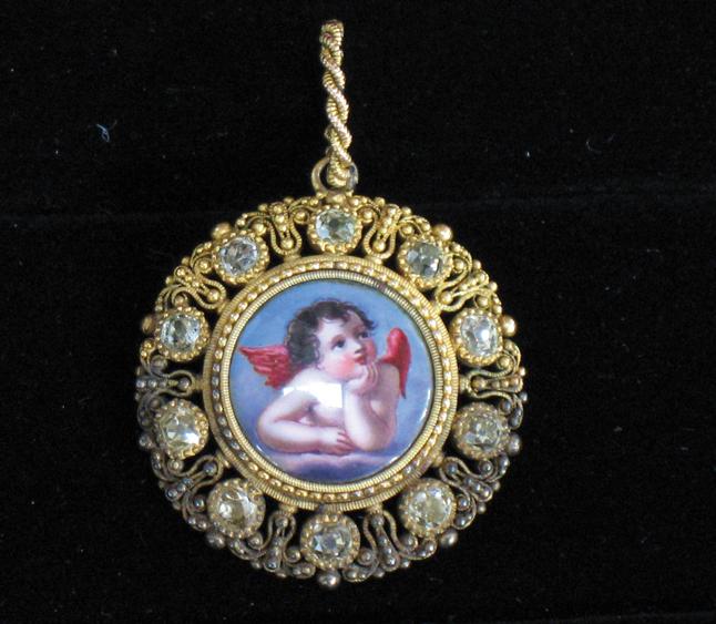 Appraisal: A VICTORIAN PENDANT MINIATURE the circular porcelain castellated miniature depicting