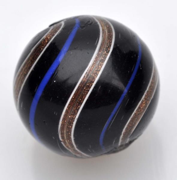 Appraisal: Rare Black Opaque Three Banded Lutz Marble Black base with