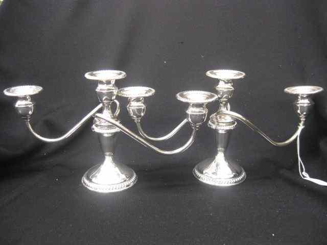 Appraisal: Pair of Sterling Silver Candelabra triple sconce gadroon border ''