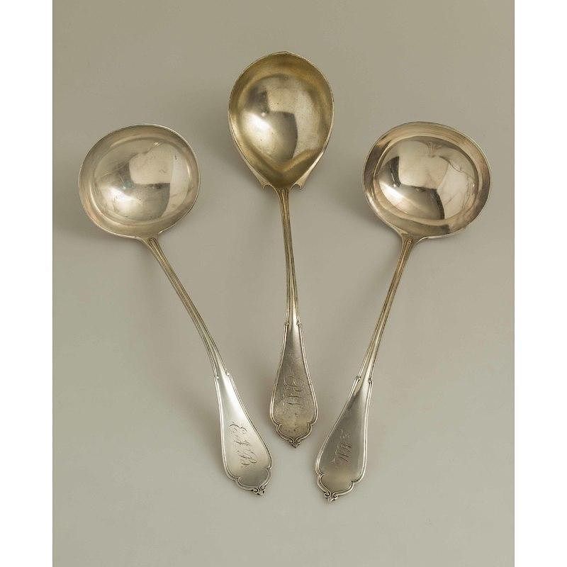 Appraisal: Three Koehler Ritter Silver Ladles Gothic Pattern Three silver monogrammed