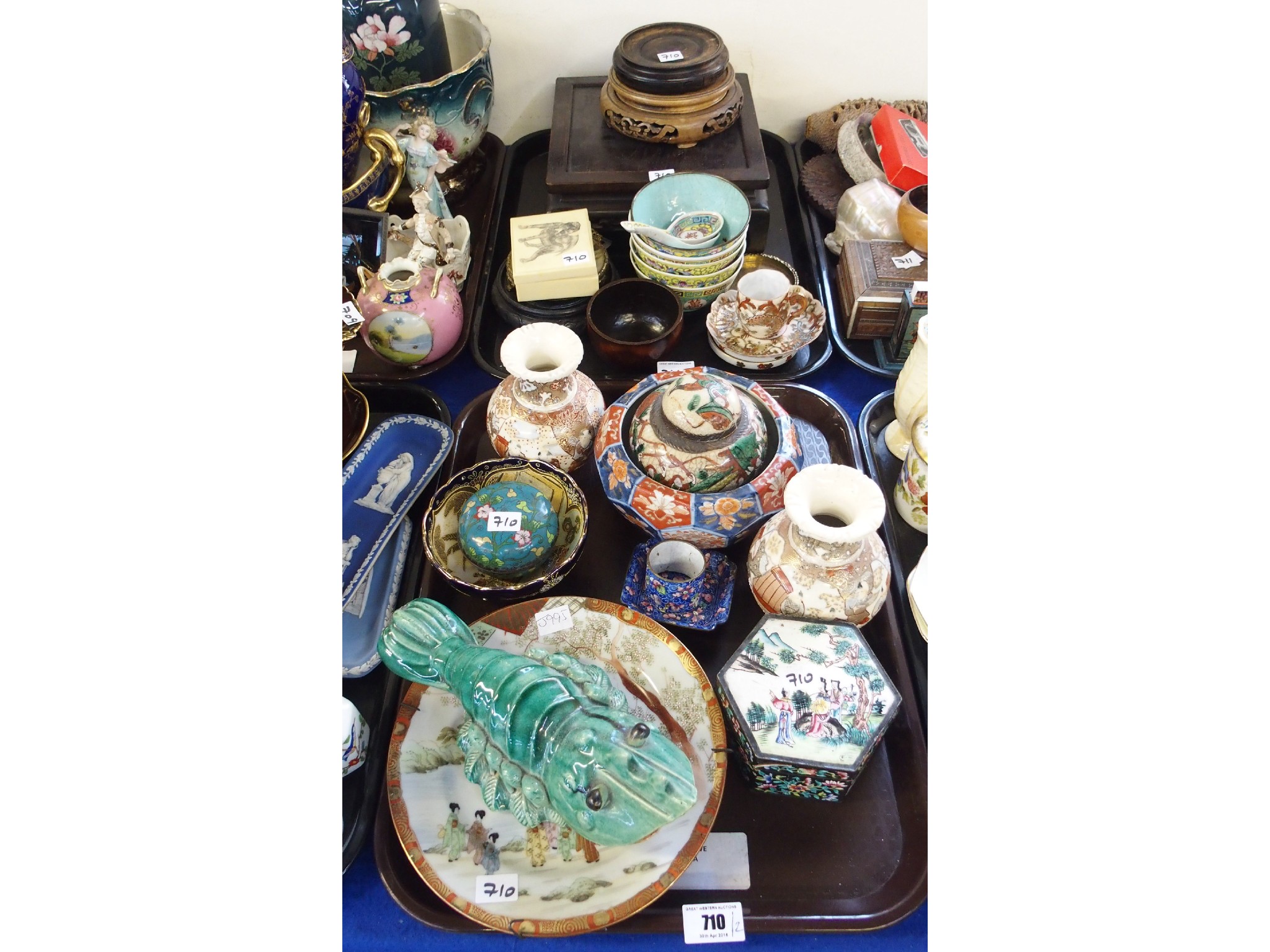 Appraisal: Assorted Chinese and Japanese items including wooden stands pottery lobster