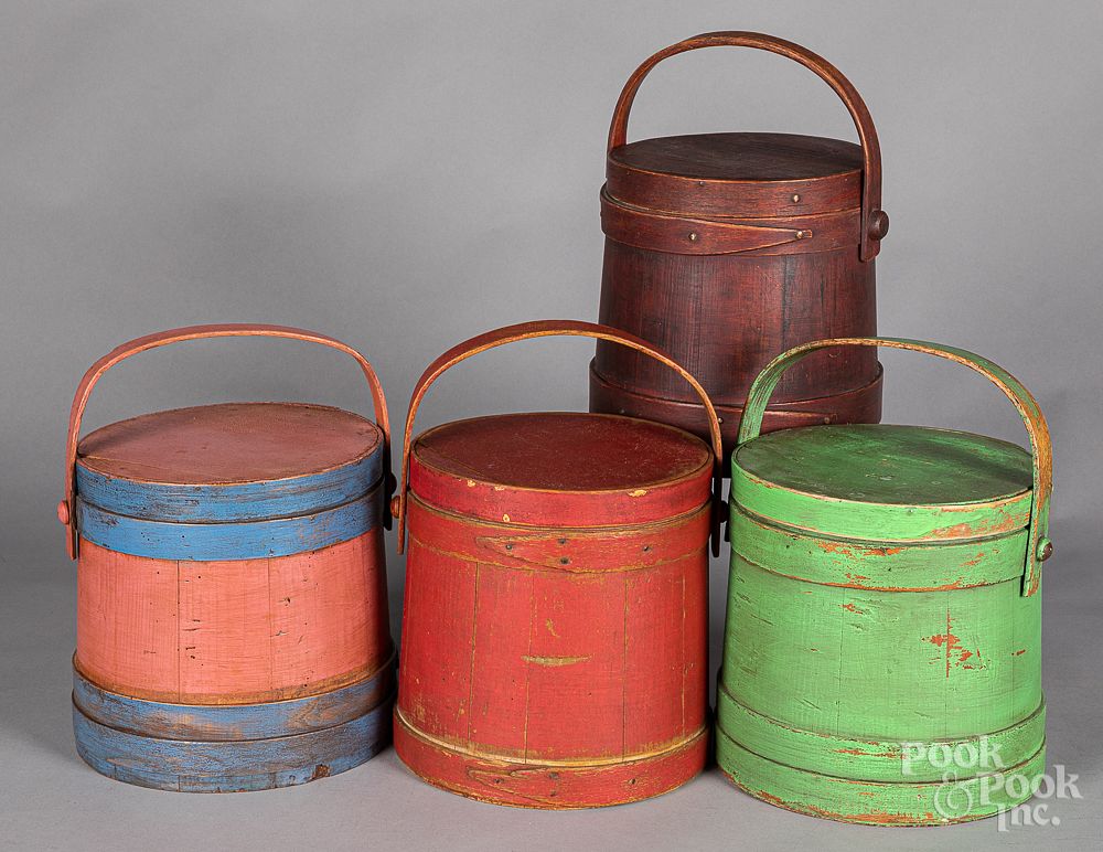 Appraisal: Four painted firkins th c Four painted firkins th c