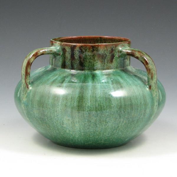 Appraisal: J B Cole Three-Handled Vase in Malachite J B Cole