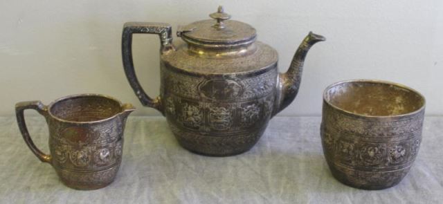 Appraisal: STERLING Piece Scottish Tea Set Includes a teapot sugar and