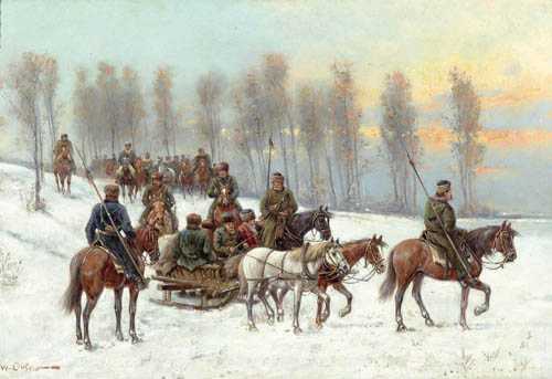 Appraisal: ORLOFF WLADIMIR Russia Winter landscape with riders and horse drawn