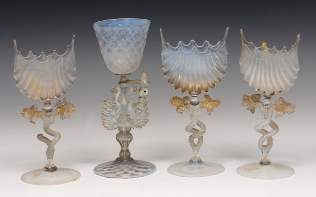 Appraisal: A SET OF THREE VENETIAN OPALESCENT GLASS GOBLETS probably Salviati