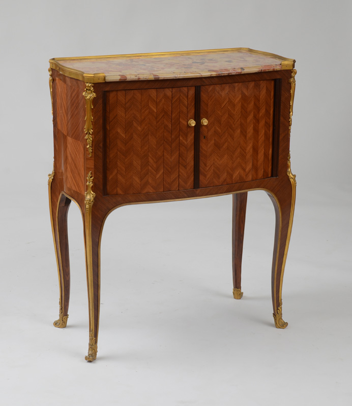 Appraisal: LOUIS XV STYLE GILT-BRONZE-MOUNTED KINGWOOD AND TULIPWOOD PARQUETRY SIDE CABINET