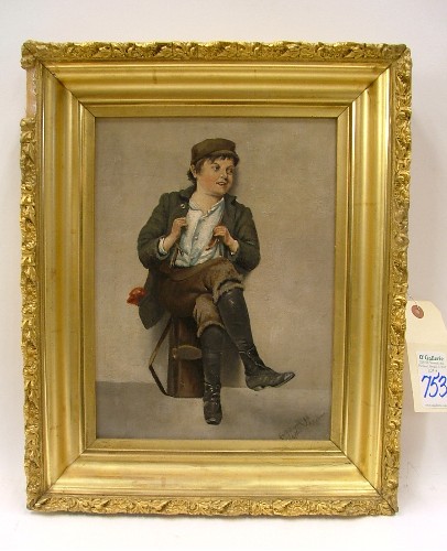 Appraisal: AMERICAN SCHOOL OIL ON CANVAS Shoe shine boy seated on