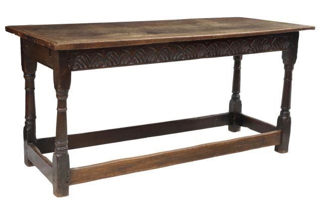 Appraisal: English Jacobean style oak table th c having single-board rectangular