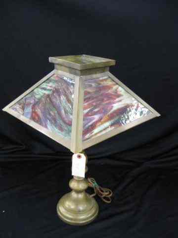 Appraisal: Arts Crafts Slag Glass Lamp rainbow four panel in bronze