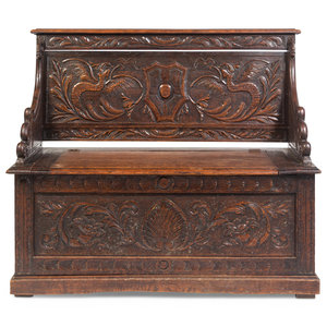 Appraisal: An Italian Renaissance Revival Carved Oak Settle th Century Height