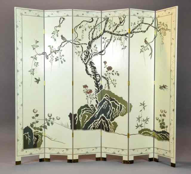 Appraisal: Chinese Six Panel Coromandel Lacquered ScreenOne side with courtly figures