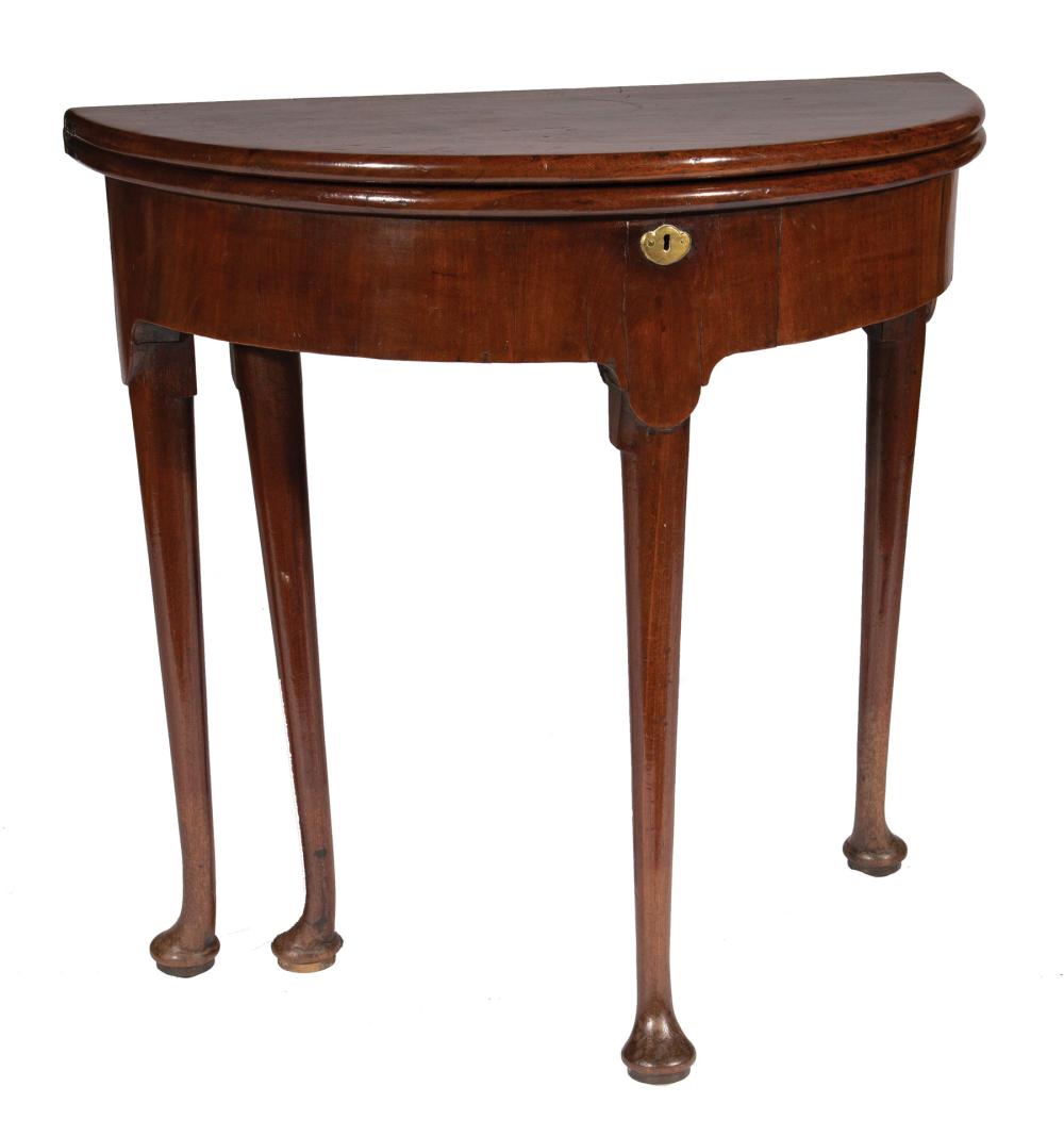 Appraisal: Queen Anne Mahogany Demilune Table early th c foldover top