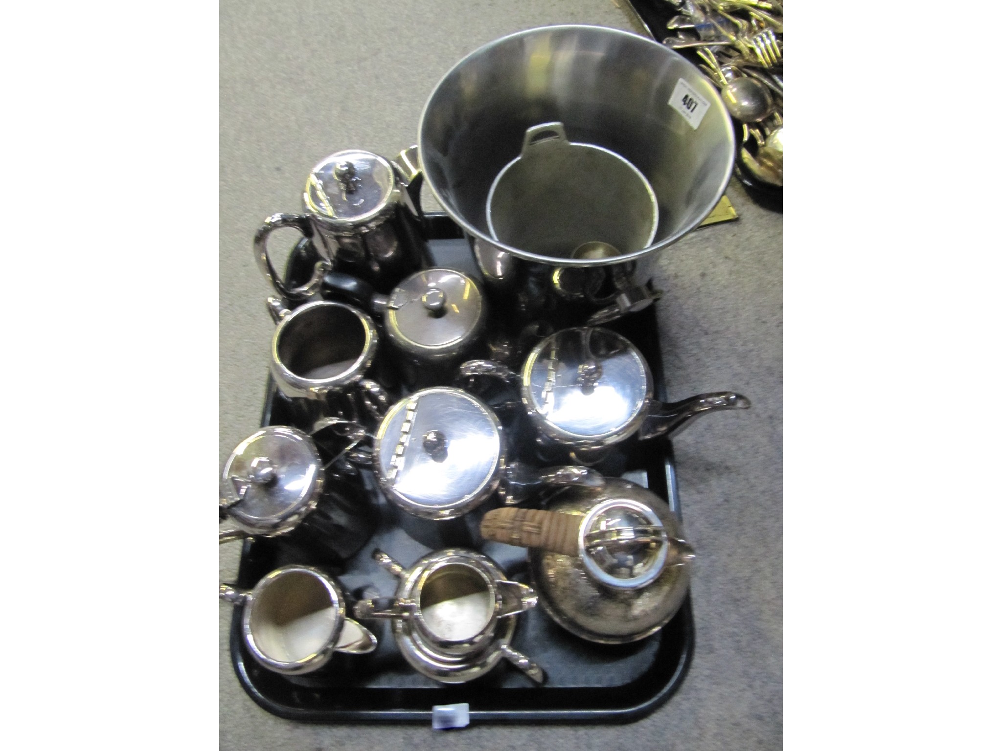 Appraisal: A tray lot of hotelware ice buckets etc