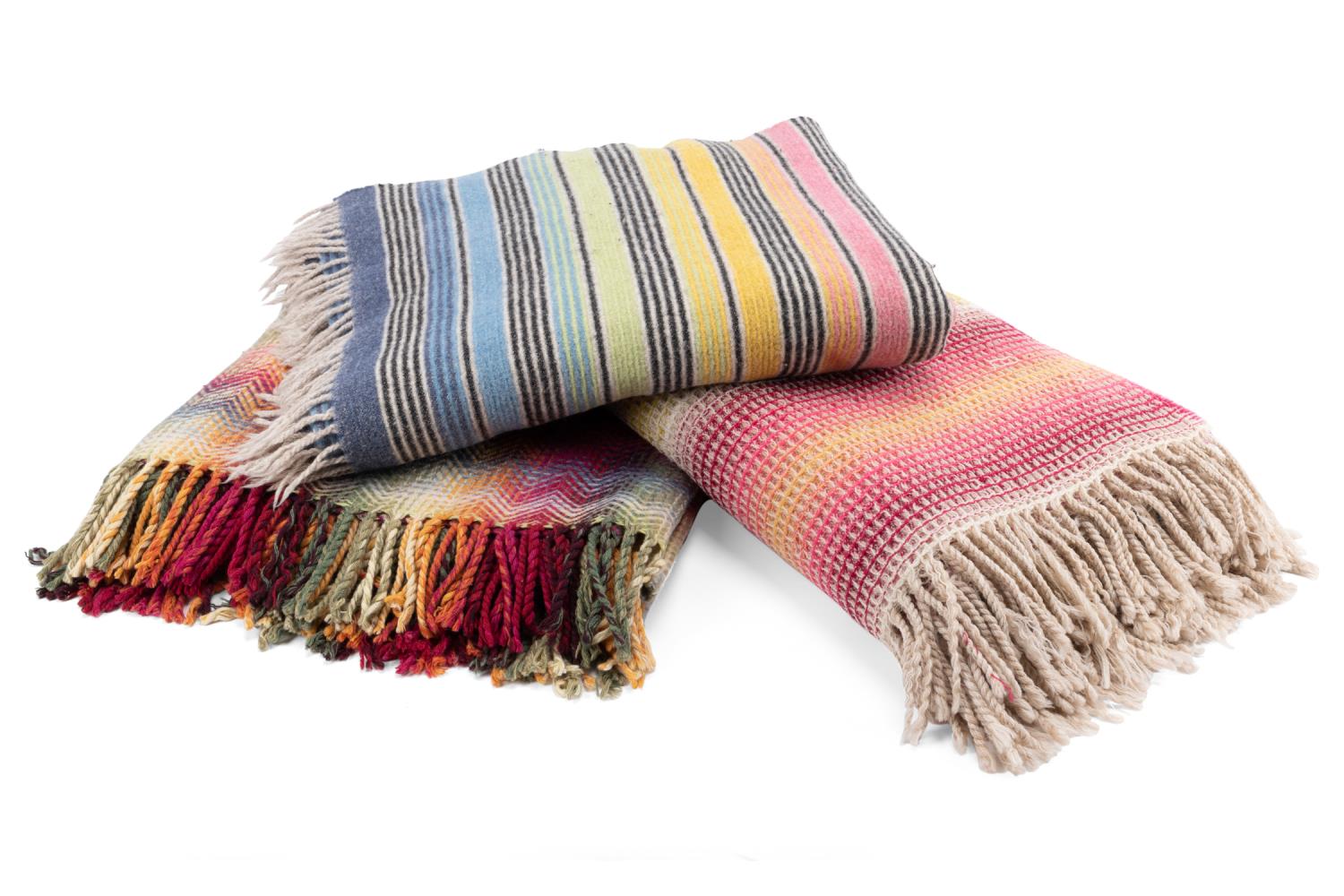 Appraisal: THREE MISSONI COLORFUL WOVEN WOOL THROWS Missoni Italian group of