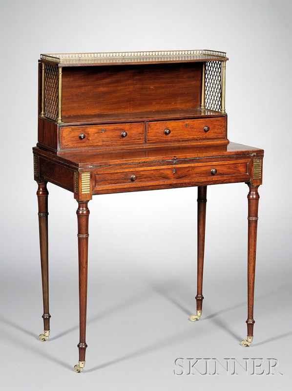 Appraisal: Regency Rosewood and Brass-mounted Writing Desk c upper section with