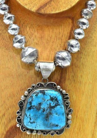 Appraisal: Native American sterling silver necklace Leslie Nez Navajo b central