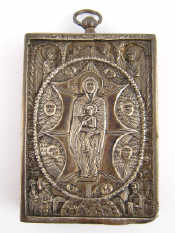 Appraisal: A small white metal Russian icon of the Mother of