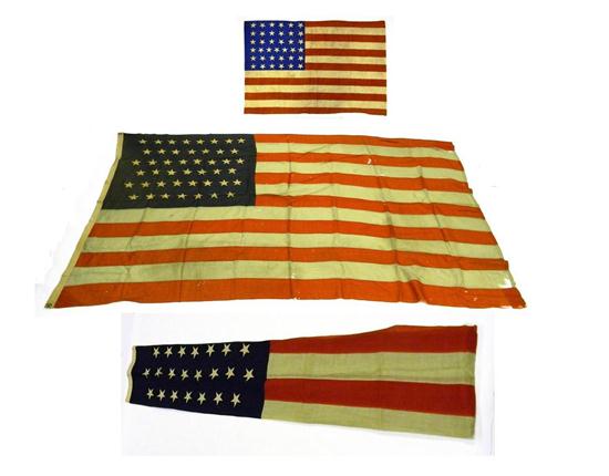 Appraisal: Three flags including American flag with thirty-seven stars c -