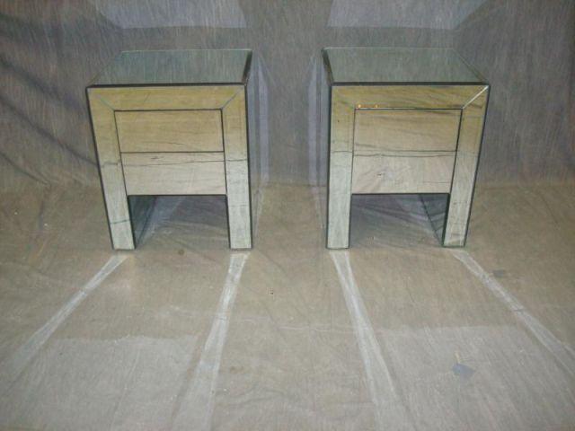 Appraisal: Pair of Mirrored Drawer End Tables From a Florida location