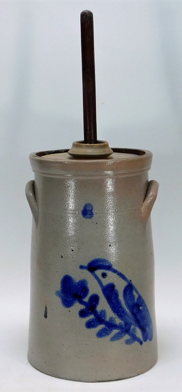 Appraisal: BLUE BIRD GALLON STONEWARE BUTTER CHURN United States th CenturyDecorated