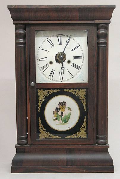 Appraisal: An American faux grained wood and eglomis clock E N