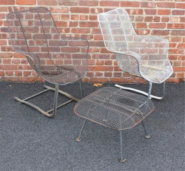 Appraisal: Midcentury Woodard Scultura Chairs and Ottoman Includes wire mesh and