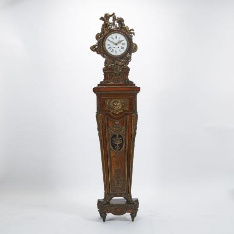 Appraisal: LOUIS XVI STYLE ORMOLU-MOUNTED MAHOGANY AMARANTH AND TULIPWOOD REGULATEUR DE