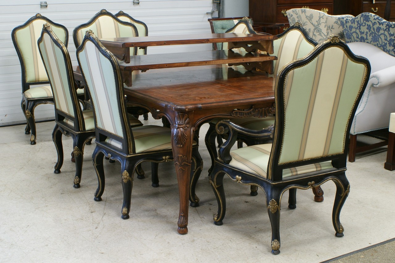 Appraisal: Henredon carved walnut and rosewood banded French style dining room