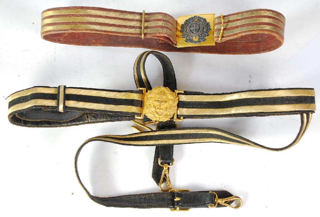 Appraisal: EARLY TWENTIETH CENTURY NAVAL OFFICERS DRESS SWORD BELT leather with