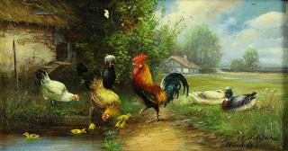 Appraisal: Painting Charles Hofmann Charles Hofmann American - Barnyard Fowl oil