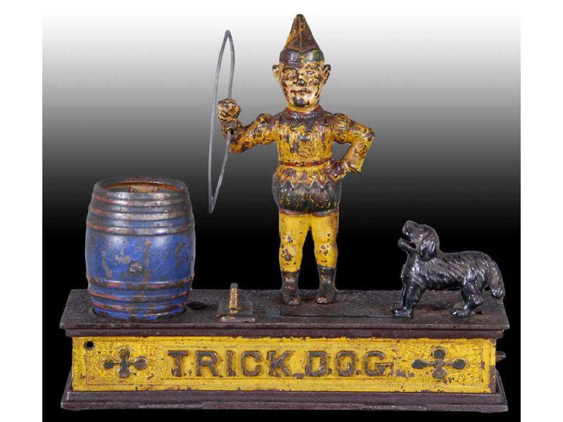 Appraisal: Trick Dog Cast Iron Mechanical Bank Description Circa Manufactured by