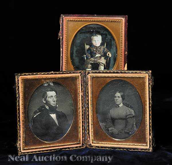 Appraisal: Cased Images a group of three sixth-plate daguerreotypes including a