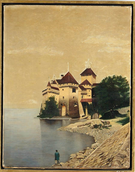 Appraisal: UNSIGNED European th Century CASTLE WITH FISHERMAN Oil on canvas