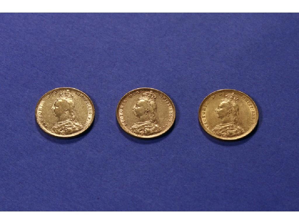 Appraisal: THREE VICTORIAN GOLD SOVEREIGNS dated