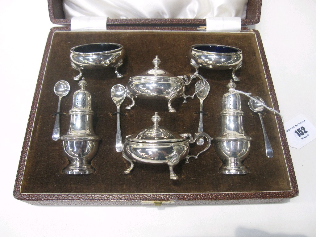 Appraisal: Cased six piece silver condiment set Birmingham